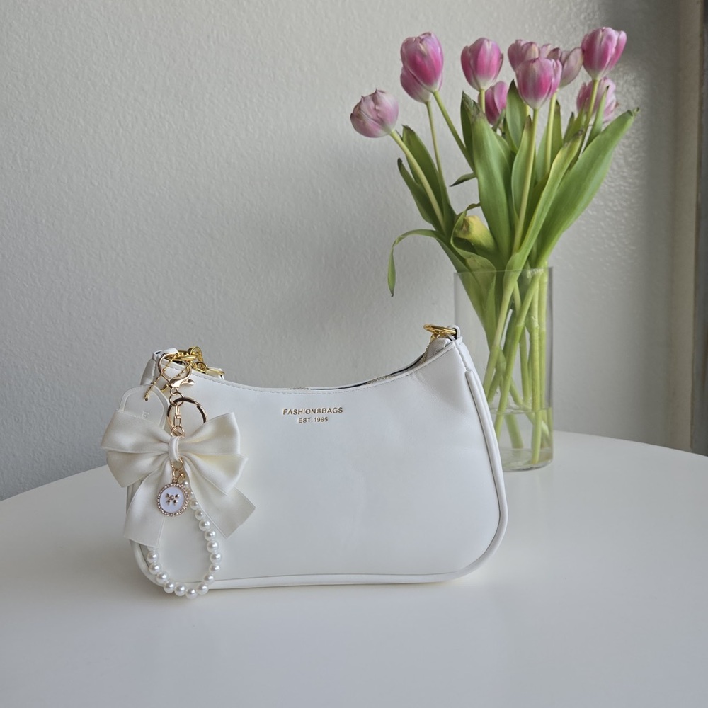 White Bow-Accent Shoulder Bag